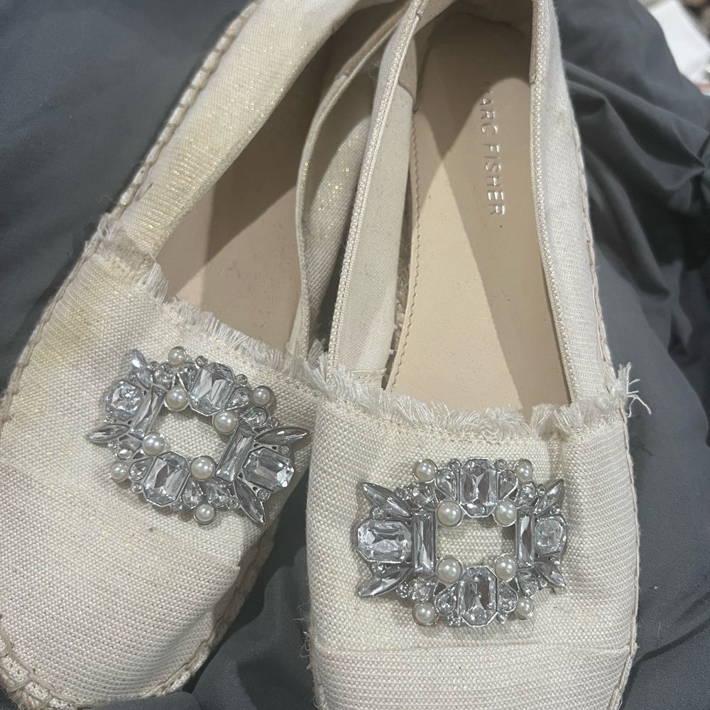 Marc Fisher Cream Embellished Flats